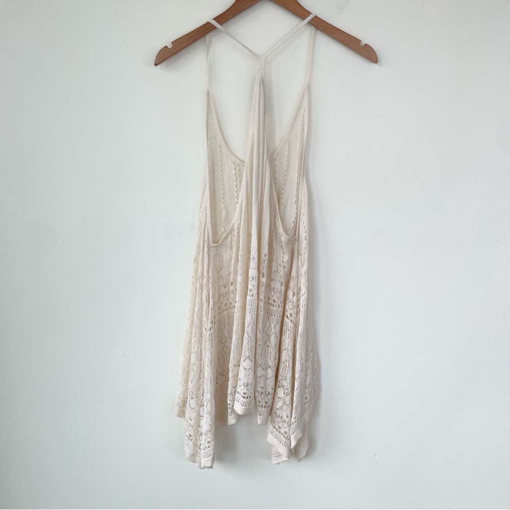 Peruvian Connection Open Knit Crochet Racerback Sharkbite Hem Tank Coverup M/L - Picture 4 of 8